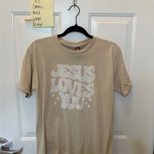 Brand New Kids tee with Christian DTF print 
Beige 'Jesus Loves You' T-Shirt